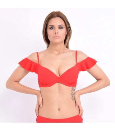 Haut bikini push up volant piqué uni