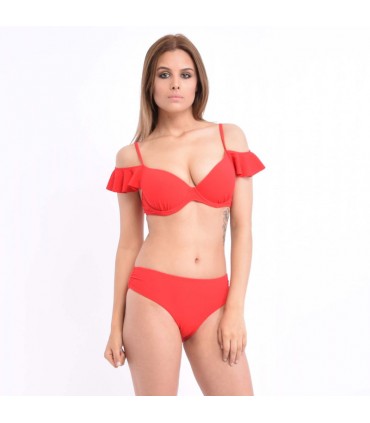 Haut bikini push up volant piqué uni