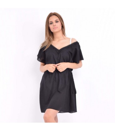 Robe de plage col V guipure