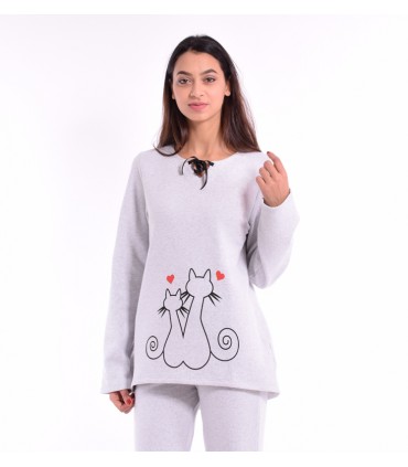 TEE-SHIRT - PYJAMA CHAUD - MOLLETON GRATTÉ GRIS - CAT
