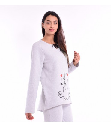 TEE-SHIRT - PYJAMA CHAUD - MOLLETON GRATTÉ GRIS - CAT