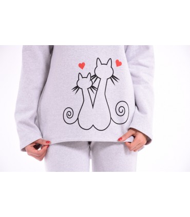 TEE-SHIRT - PYJAMA CHAUD - MOLLETON GRATTÉ GRIS - CAT