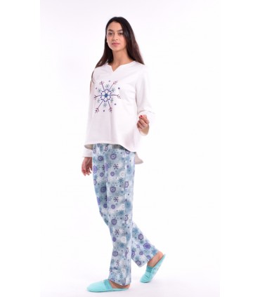 Pantalon - Pyjama -Molleton gratté - Thème Flocon
